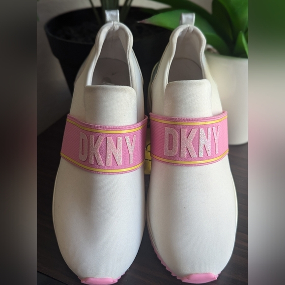 Dkny Other - Girls DKNY wedge sneaker white and pink size 1 slip on shoes